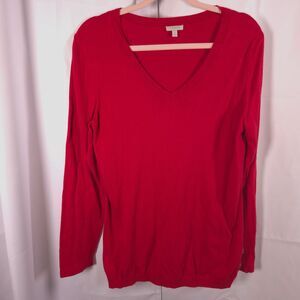 Talbots Red Long Sleeve V-Neck‎ Cotton Blend Sweater Women's Medium